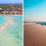 Vista do pôr do sol em Jericoacoara com dunas ao fundo