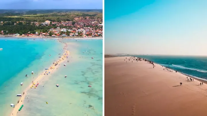 Vista do pôr do sol em Jericoacoara com dunas ao fundo