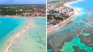 Vista deslumbrante de uma praia de Maragogi com águas cristalinas e coqueiros